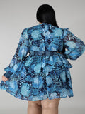 Blue Botanical Chiffon Dress